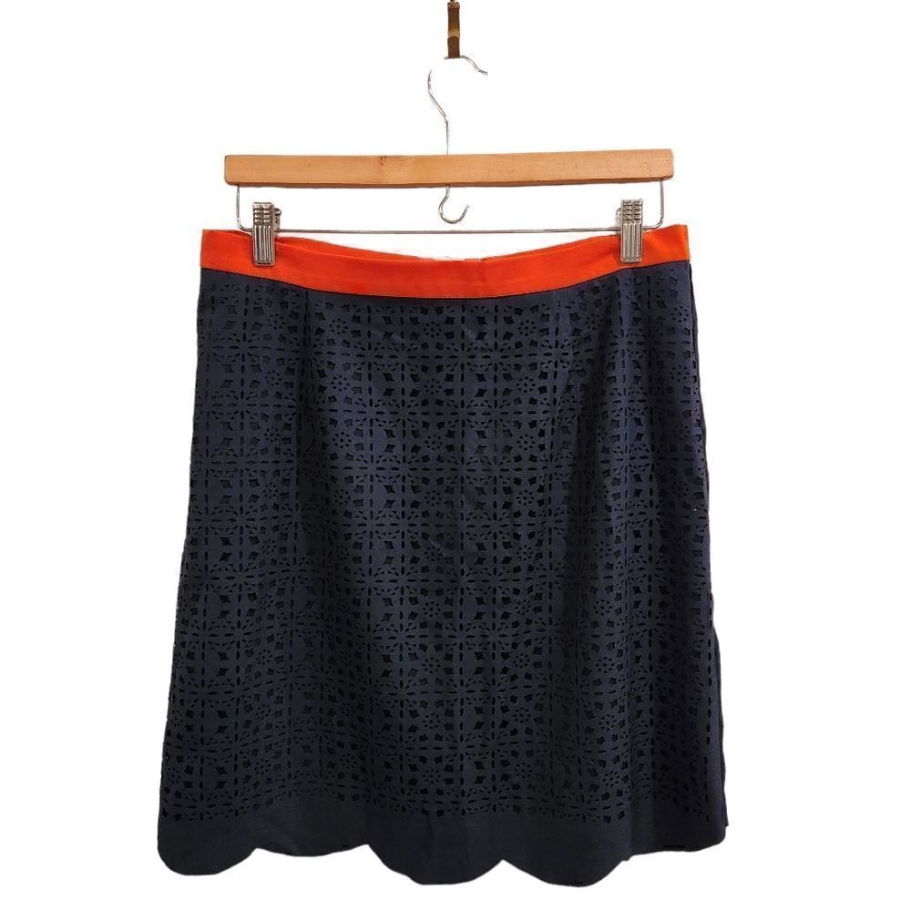 Stitch Fix Pixley Eyelet Stacey Scallop Skirt Navy Blue Large Hem Cut out
